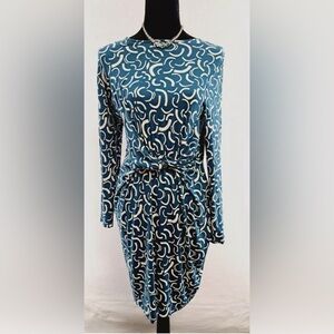 Marks And Spencer Wrap Style Dress Teal And Cream